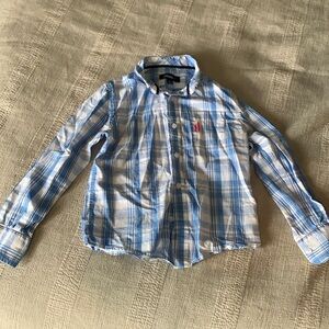 Kids size 8 boy and white plaid Johnnie-O long sleeve dress shirt good condition